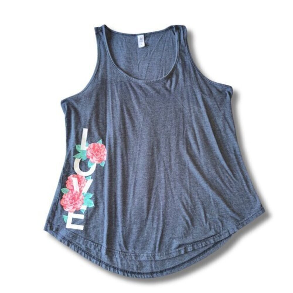 LOVE Floral Dark Heathered Gray Plus Size 2xl Tank Top